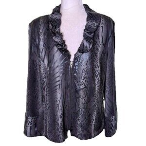 Vintage Artex Women’s Metallic Animal Print Ruffle Zip Jacket Night Out Glam XL